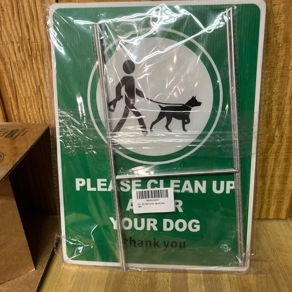 Green Dog Waste Sign 3 piece sign set with metal ground stands